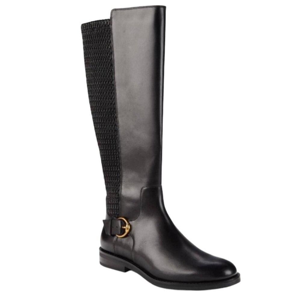 COLE HAAN Women's CAPE Stretch Mid Calf Flats Riding Boots Black Size 5.5 - Picture 1 of 8